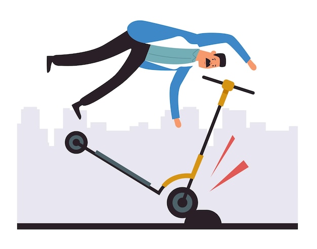 Electric scooter fall falls broken concept flat graphic design illustration