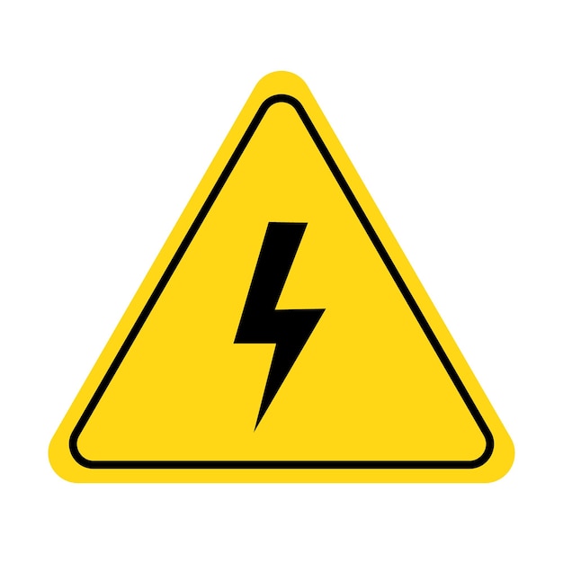 Electric shock danger icon high voltage shock caution sign with electric lightning warning danger yellow triangle sign