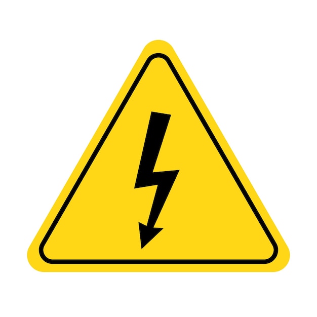 Electric shock danger icon High voltage shock caution sign with electric lightning Warning danger yellow triangle sign