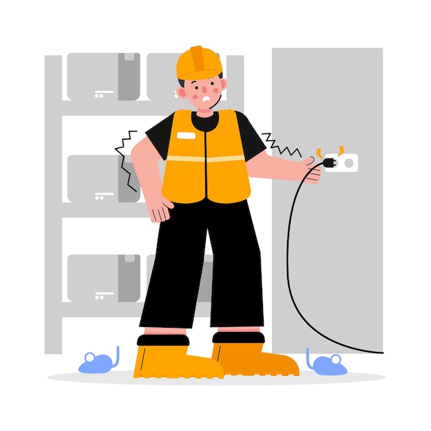 Vector electric shock work accident illustration