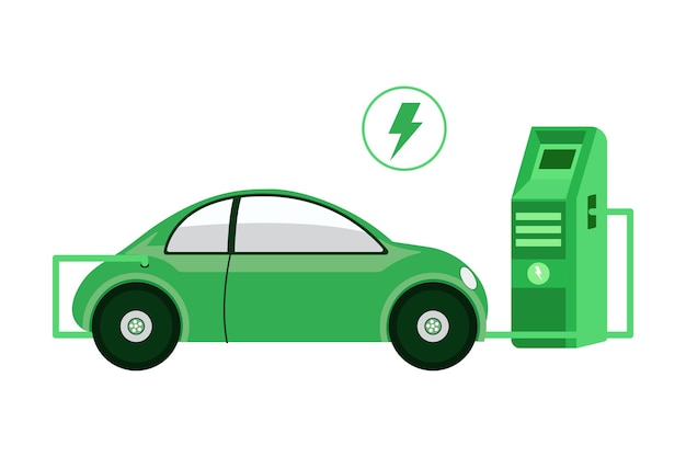 Electric smart SUV for charging cars at the charging station with a plug cable, electronic transport