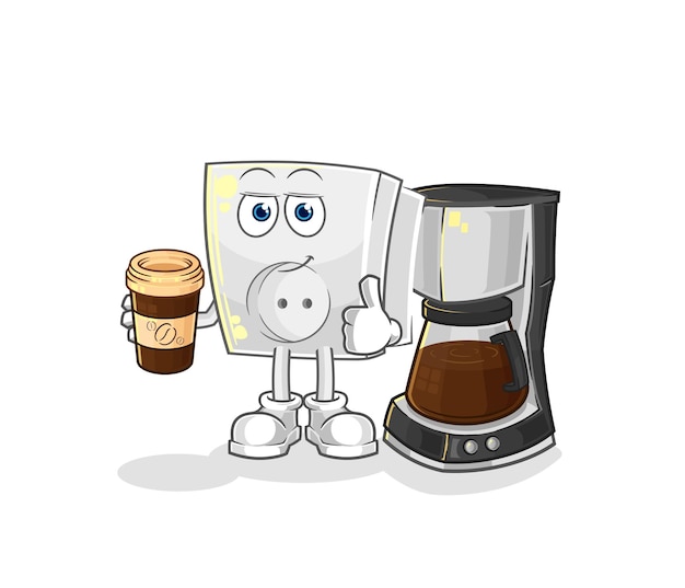 Electric socket drinking coffee illustration character vector