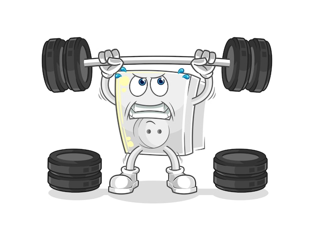 Electric socket lifting the barbell character cartoon mascot vector