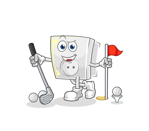 Electric socket playing golf vector cartoon character