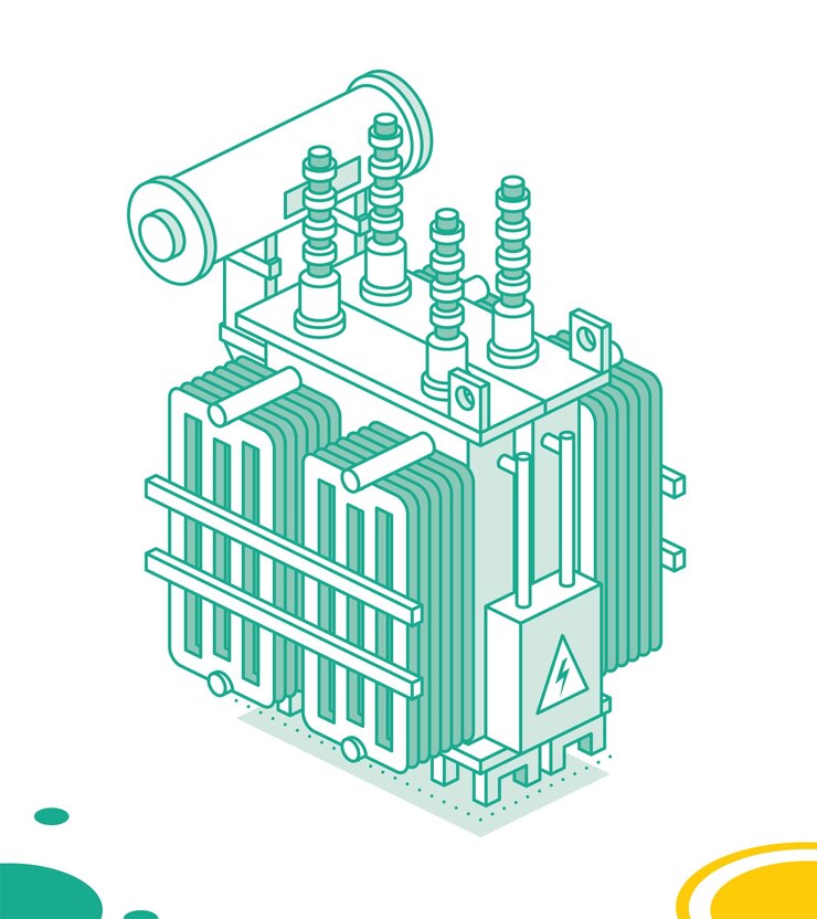 Vector electric substation transformer isometric outline object vector illustration