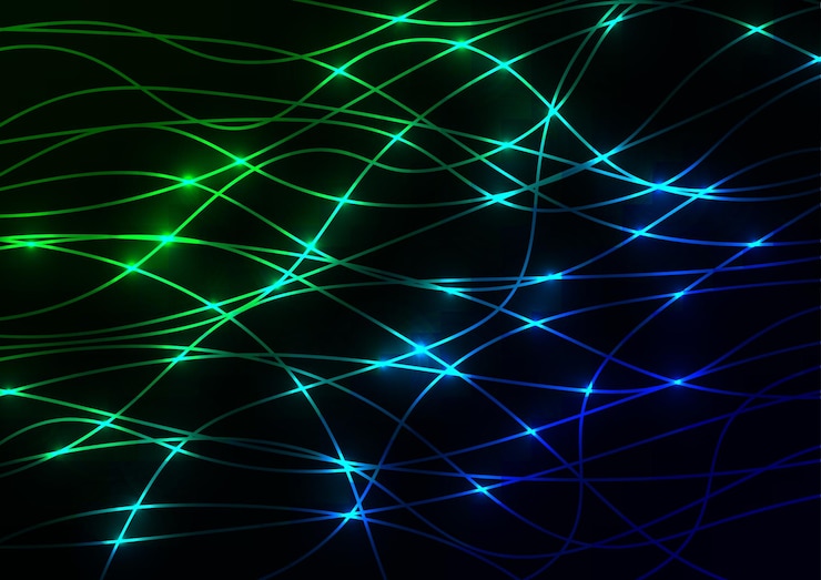 Vector electric technology blue line wave green dark background