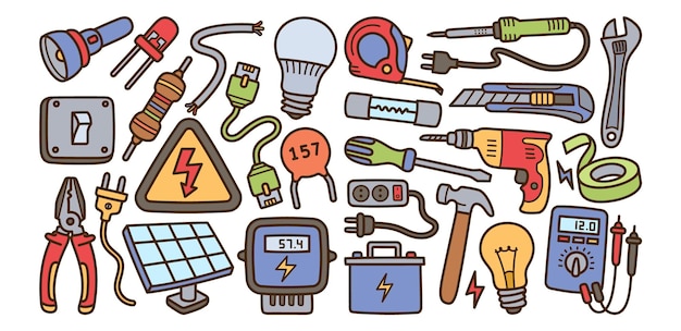 Electric Tools Doodle Illustration,