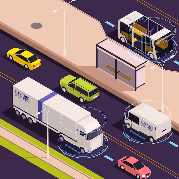 Vector electric trucks isometric composition