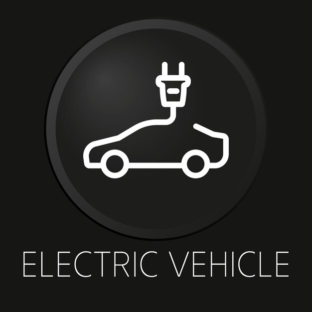 Electric vehicle minimal vector line icon on 3D button isolated on black background Premium Vector