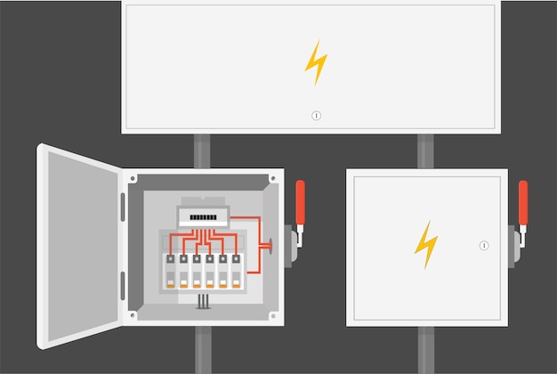 Vettore un quadro elettrico con interruttore trasformatore interruttore a levetta illustrazione vettoriale