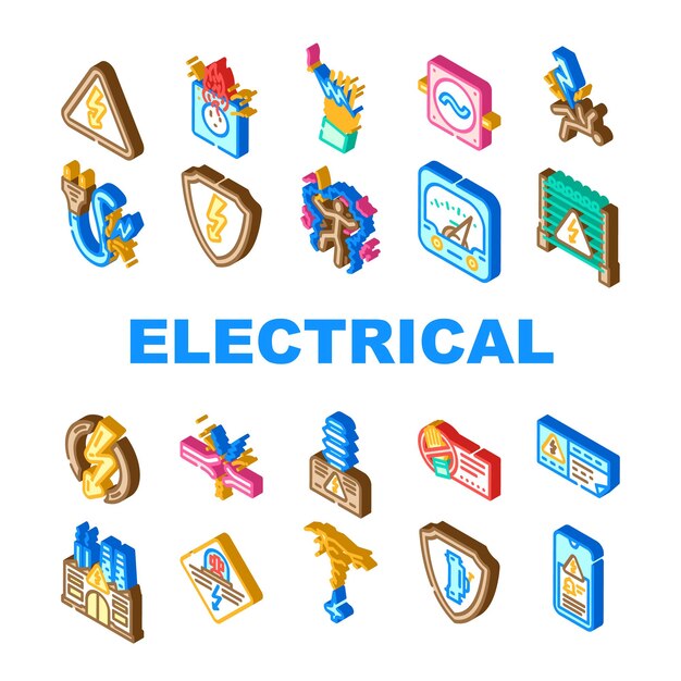 Vector electrical danger voltage icons set vector