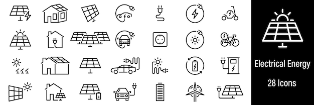 Electrical Energy Web Icons Solar Energy Hydroelectric Ecology Vector in Line Style Icons