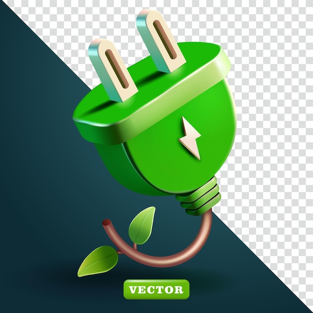 electrical green energy plug with plant wires 3d vector suitable for design elements