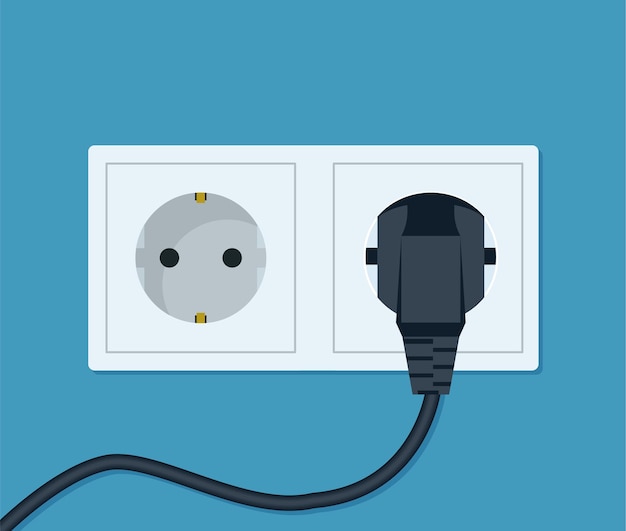 Electrical outlet and plug. Wall socket with cable. Vector illustration in flat style eps 10