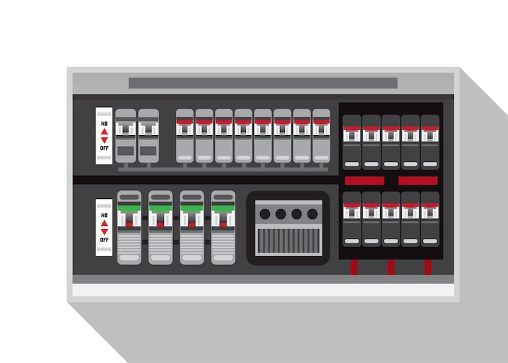 Vector electrical panel switch on offbreakers vector flat circuit breakers