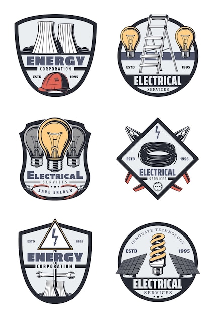 Electrical service and power industry retro badges