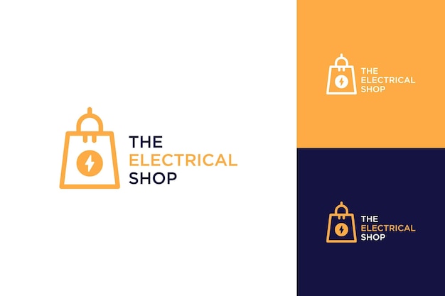 Дизайн логотипа магазина электротоваров или сумка для покупок с вилкой