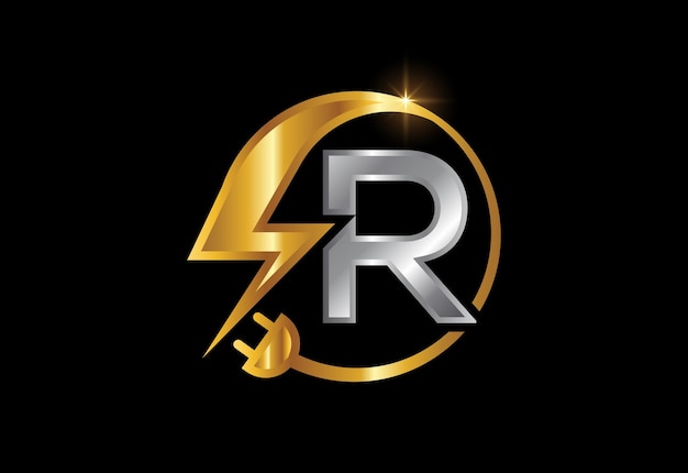 Электрический знак с буквой R, логотипом электричества, логотипом Power Energy и векторным дизайном значка