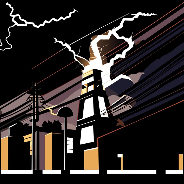 Vector electrical sparks in the rain vector illustration flat 2