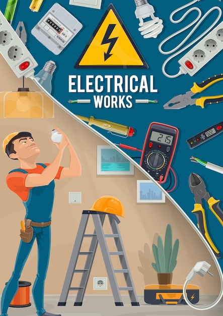 Vector electrical works electrician and tools