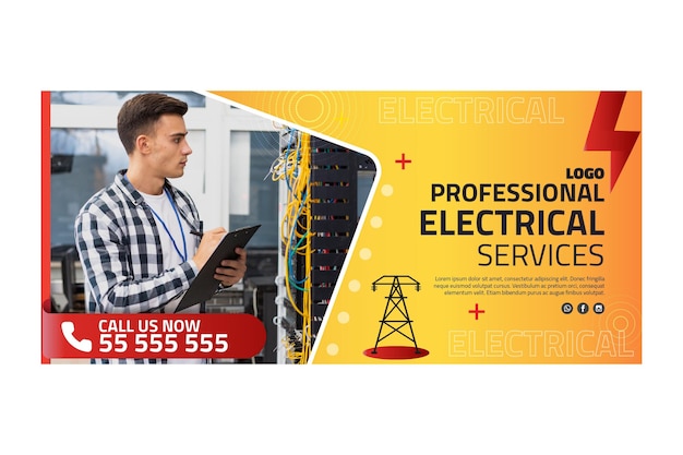 Vettore modello di banner pubblicitario per elettricista