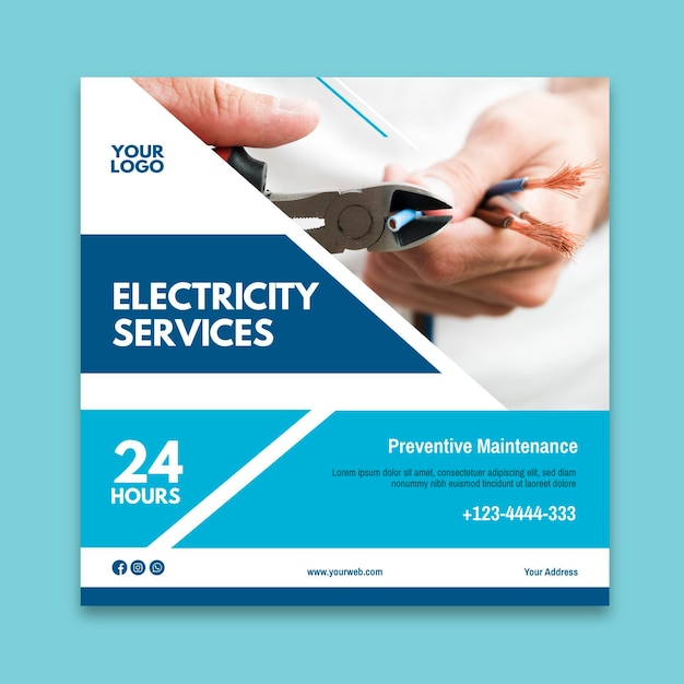 Electrician ad square flyer template