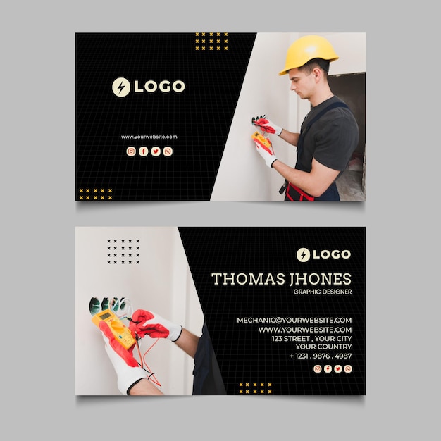 Vector electrician double-sided horizontal business card