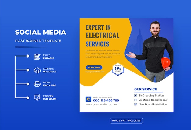 Electrician or electrical service Social Media Post Or Square Flyer Instagram Post Banner Template