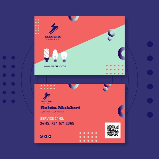 Vector electrician horizontal business card