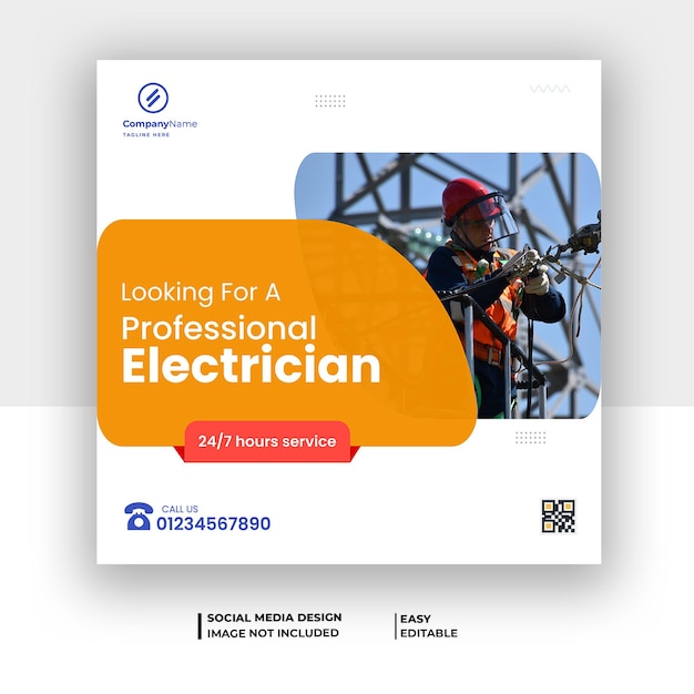 electrician  social media post or Instagram square flyer  template