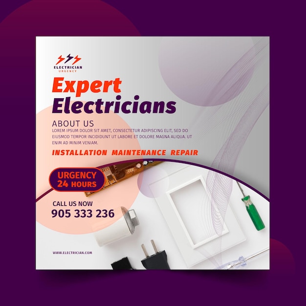 Vector electrician square flyer template