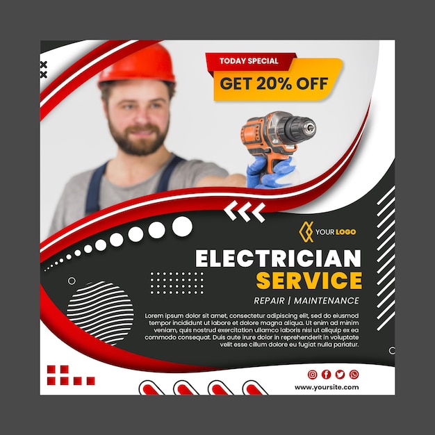 Vector electrician squared flyer template