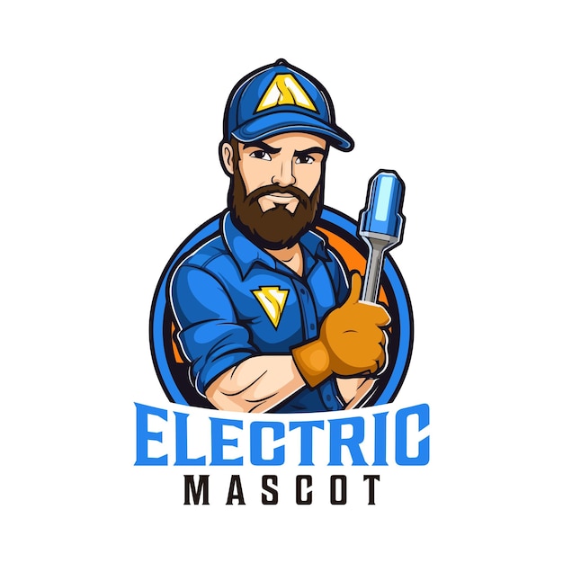 電気技師技術者のマスコットのロゴデザイン