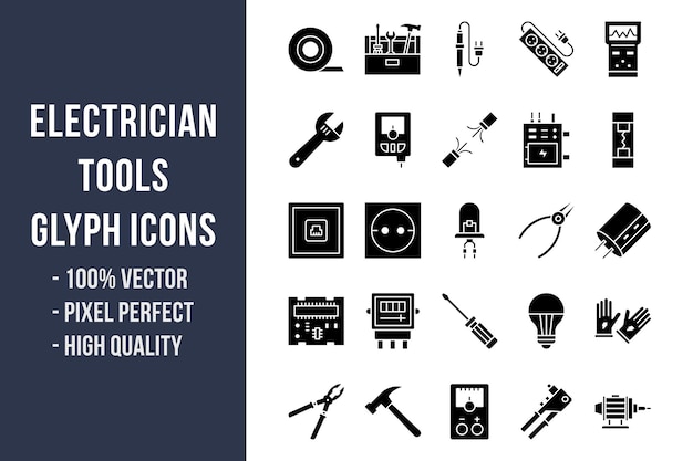 Vector electrician tools glyph icons