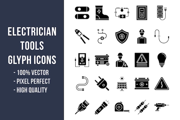 Electrician Tools Glyph Icons