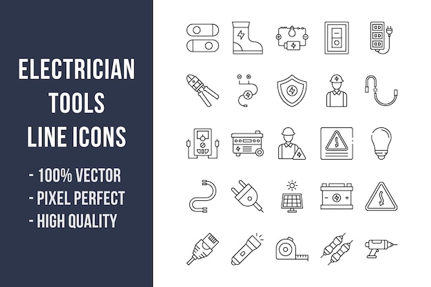 Electrician Tools Line Icons