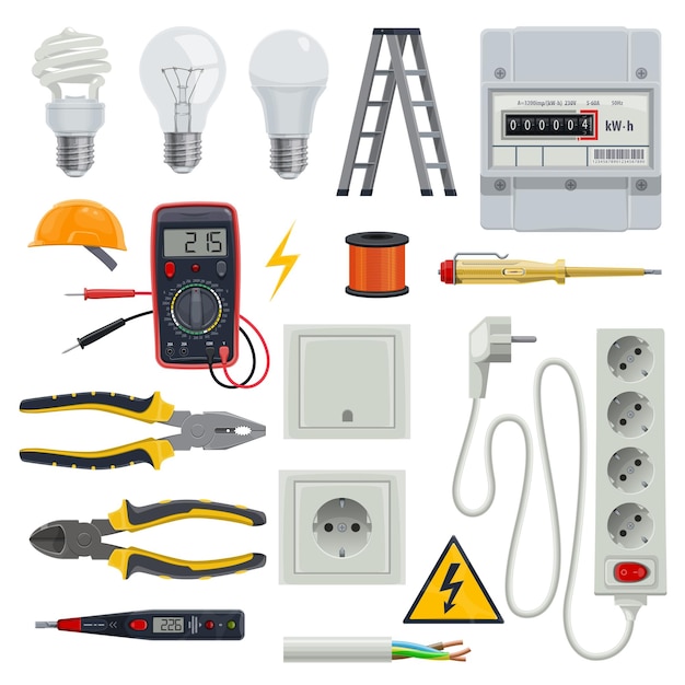 Electrician tools vector set