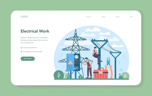 ベクトル 電気技師のウェブバナーまたはランディングページ電気工事サービスワーカー