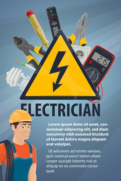 Vector electrician with electrical equipment tool banner