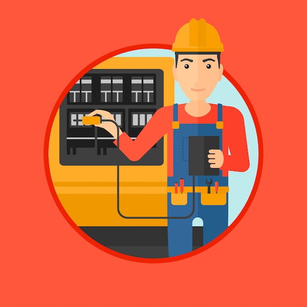 Electrician with electrical equipment.