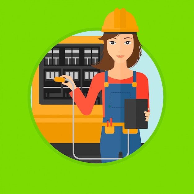 Vector electrician with electrical equipment.