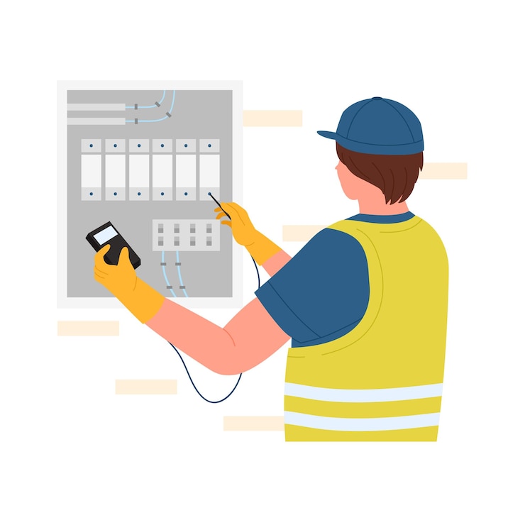 Vector electrician worker checking voltage