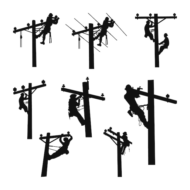 electricians working on power lines silhouette lineman and electrician silhouette power pole
