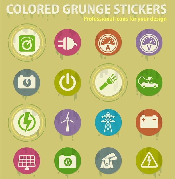 Electricity colored grunge icons