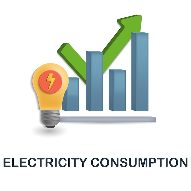 Illustrazione 3d dell'icona del consumo di elettricità dall'ecologia e della raccolta di energia icona 3d del consumo di elettricità creativa per modelli di web design, infografiche e altro ancora