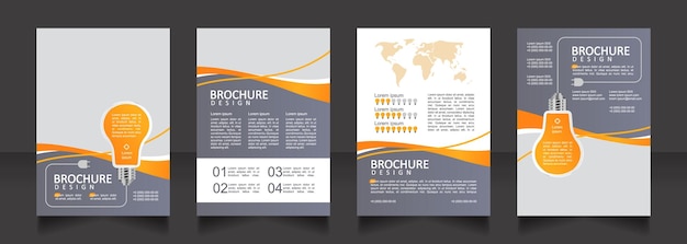 전기 소비 최적화 빈 브로셔 디자인 텍스트 복사 공간이 있는 템플릿 세트 미리 만들어진 기업 보고서 컬렉션 편집 가능한 4개의 종이 페이지 Calibri Arial 글꼴 사용
