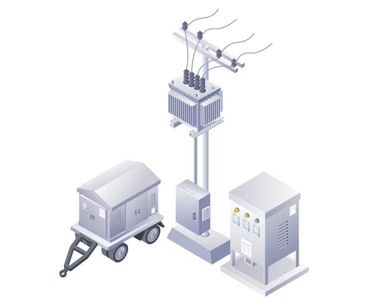 Vector electricity generating equipment technology infographic 3d illustration flat isometric