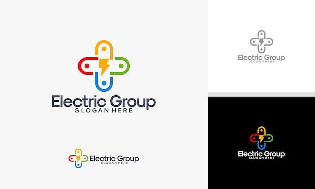 Electricity group logo designs vector electricity logo template