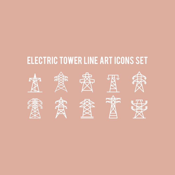 Vector electricity icons set electric tower vector suitable for info graphics