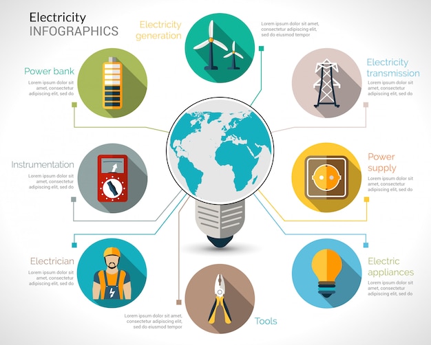 Vector electricity infographics set